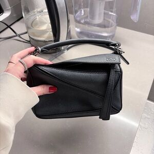 Black Mini Leather Handbag with Crossbody Strap
